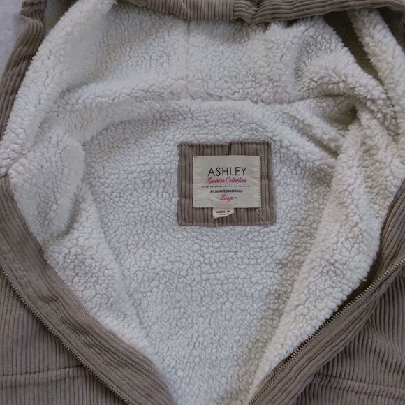Ashley 26 International Khaki Corduroy Jacket Sherpa Hooded Cropped Size Large - Picture 6 of 12